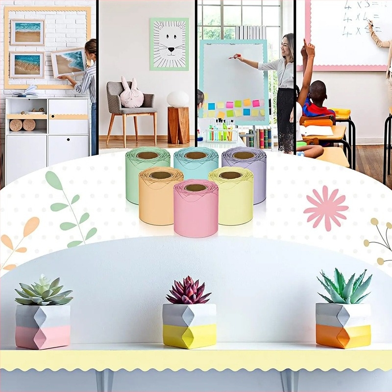 Rolă de hârtie decorativă cu bordură colorată pentru tablă neagră, afișaj cu atmosferă de petrecere, hârtie decorativă cu valuri, carton