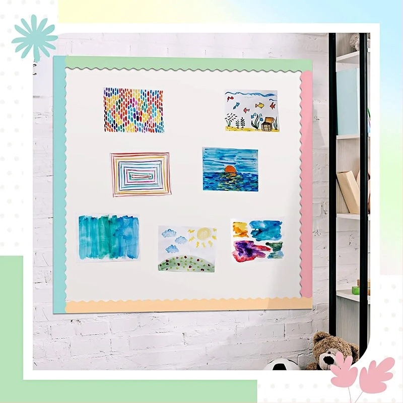 Rolă de hârtie decorativă cu bordură colorată pentru tablă neagră, afișaj cu atmosferă de petrecere, hârtie decorativă cu valuri, carton