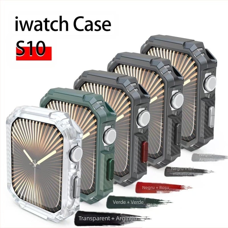Potrivit pentru Apple Watch a 10-a generație, carcasă de protecție anti-cădere cu model din fibră de carbon TPU, culoare contrastantă, pentru iWatch 56789, generația 9