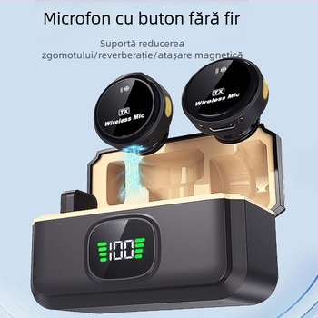 Microfon wireless cu clip pentru guler Q8Q9, cu o tragere și două cataramă magnetică Apple Android, pentru înregistrarea cuvintelor pe telefonul mobil