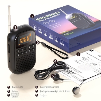 Radio pentru vârstnici cu card, difuzor mic, receptor portabil pentru vârstnici, FM/AM/Bluetooth multibandă