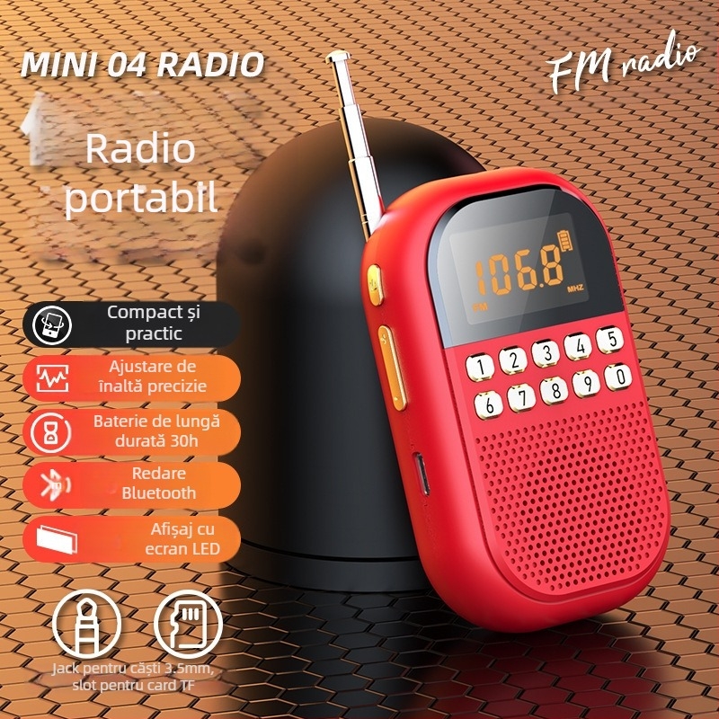 Radio pentru vârstnici cu card, difuzor mic, receptor portabil pentru vârstnici, FM/AM/Bluetooth multibandă