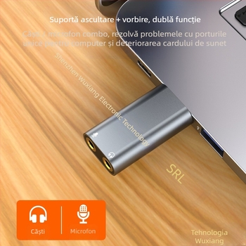 Placă de sunet externă USB, USB la căști + microfon, fără driver, pentru computer desktop, notebook, PS4, placă de sunet externă