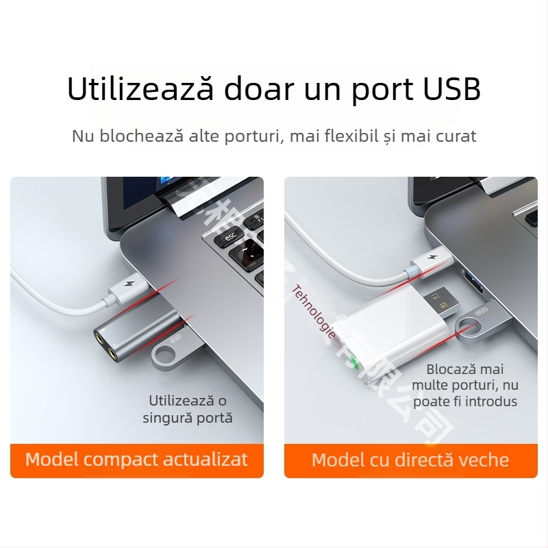 Placă de sunet externă USB, USB la căști + microfon, fără driver, pentru computer desktop, notebook, PS4, placă de sunet externă