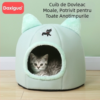 Cuibul de pisică este cald iarna, celebritate de pe internet, universal pentru toate anotimpurile, cuib de pisică de iarnă cu gogoașă super mare pentru pisici