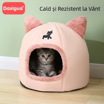 Cuibul de pisică este cald iarna, celebritate de pe internet, universal pentru toate anotimpurile, cuib de pisică de iarnă cu gogoașă super mare pentru pisici