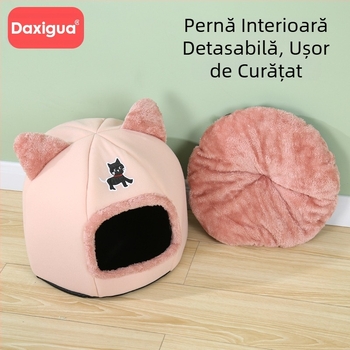 Cuibul de pisică este cald iarna, celebritate de pe internet, universal pentru toate anotimpurile, cuib de pisică de iarnă cu gogoașă super mare pentru pisici