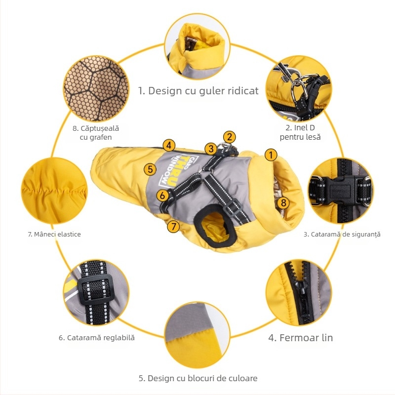 Haine noi pentru animale de companie, haine calde din bumbac pentru câini de talie mare, haine confortabile și impermeabile din bumbac pentru câini, haine cu blocare a temperaturii pentru căței, tracțiune rezistentă la vânt