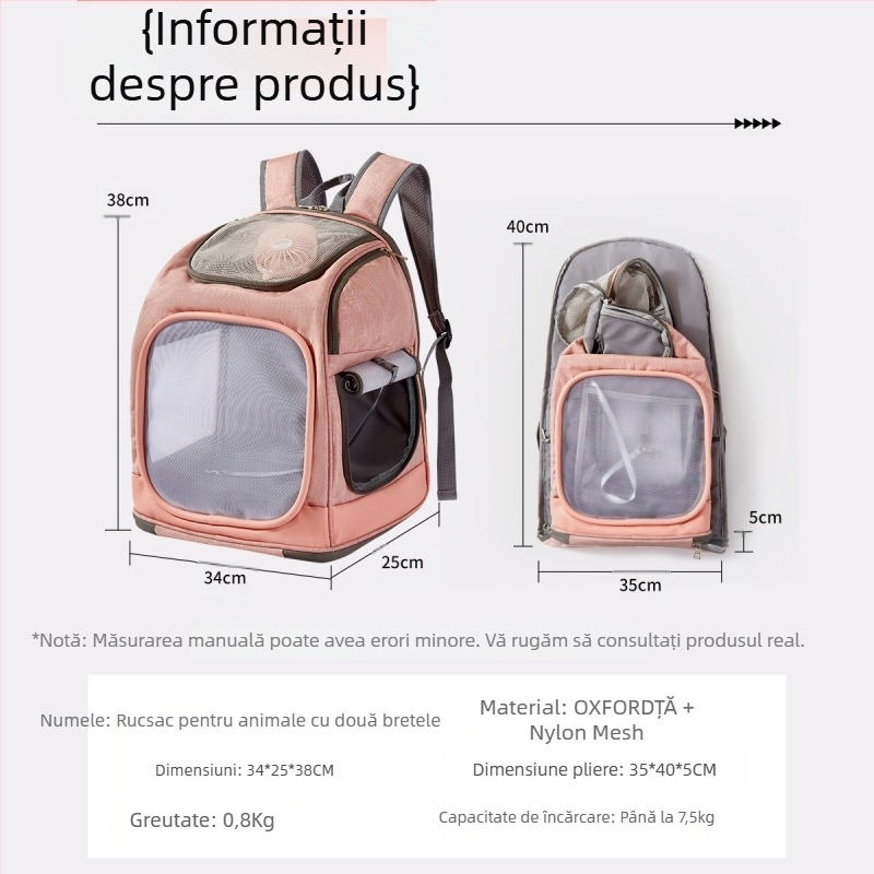 Rucsac nou pentru animale de companie, rucsac portabil pentru pisici, rucsac respirabil cu plasă, ventilator pentru pisici