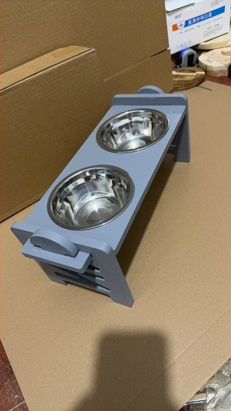 Suport pentru boluri pentru pisici și câini din lemn de bambus, suport pentru boluri duble pentru animale de companie, suport reglabil din lemn pentru gât, protecție pentru hrănire, pentru pisici și câini