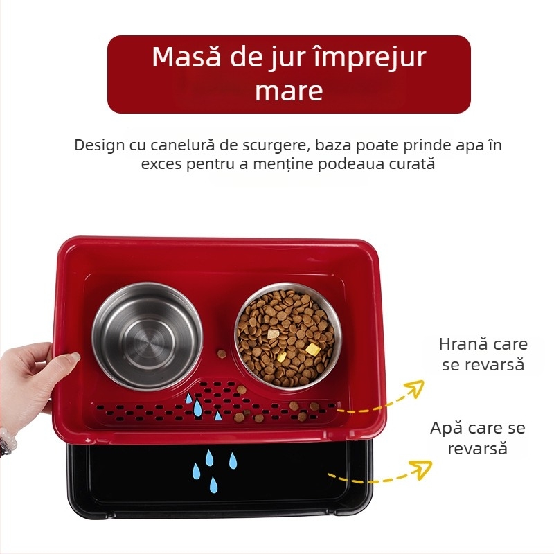 Bol dublu din oțel inoxidabil transfrontalier, anti-șoc, pentru câini, detașabil, anti-alunecare, separare uscată și umedă, pentru a proteja coloana cervicală, bol pentru animale de companie