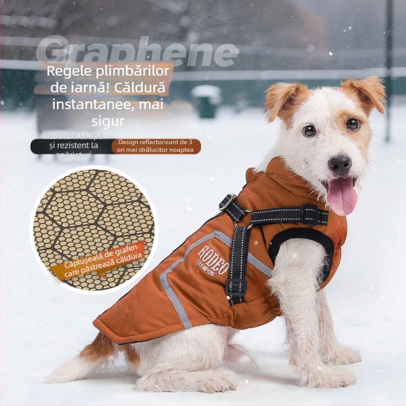 Haină de bumbac pentru câini cu tracțiune, haine reflectorizante pentru toamnă și iarnă pentru câini noi, vestă caldă și ușoară din grafen pentru animale de companie, culoare uni pentru câini