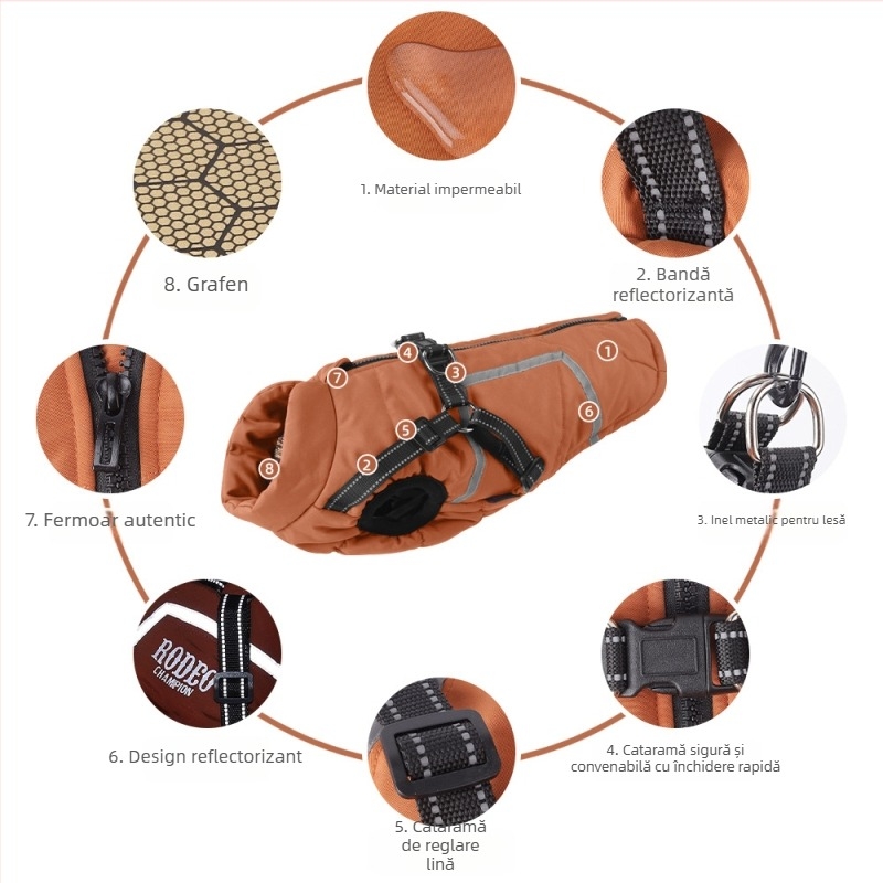 Haină de bumbac pentru câini cu tracțiune, haine reflectorizante pentru toamnă și iarnă pentru câini noi, vestă caldă și ușoară din grafen pentru animale de companie, culoare uni pentru câini