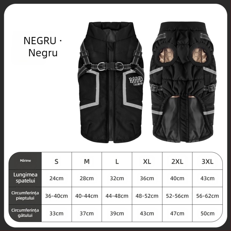 Haină de bumbac pentru câini cu tracțiune, haine reflectorizante pentru toamnă și iarnă pentru câini noi, vestă caldă și ușoară din grafen pentru animale de companie, culoare uni pentru câini