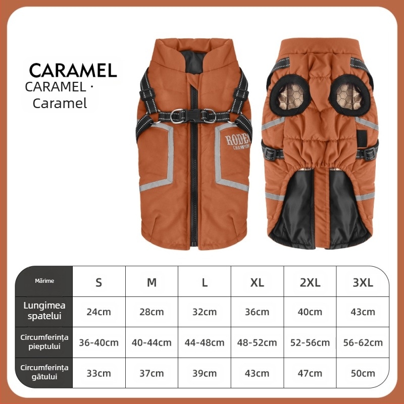 Haină de bumbac pentru câini cu tracțiune, haine reflectorizante pentru toamnă și iarnă pentru câini noi, vestă caldă și ușoară din grafen pentru animale de companie, culoare uni pentru câini