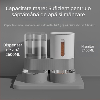 Mașină de hrănit cu apă potabilă pentru animale de companie, bol de hrănire cu apă și hrană două în unu pentru pisici, alimentator automat de apă potabilă de mare capacitate