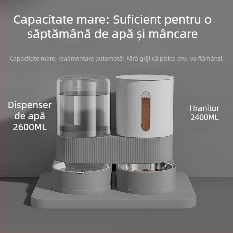 Mașină de hrănit cu apă potabilă pentru animale de companie, bol de hrănire cu apă și hrană două în unu pentru pisici, alimentator automat de apă potabilă de mare capacitate