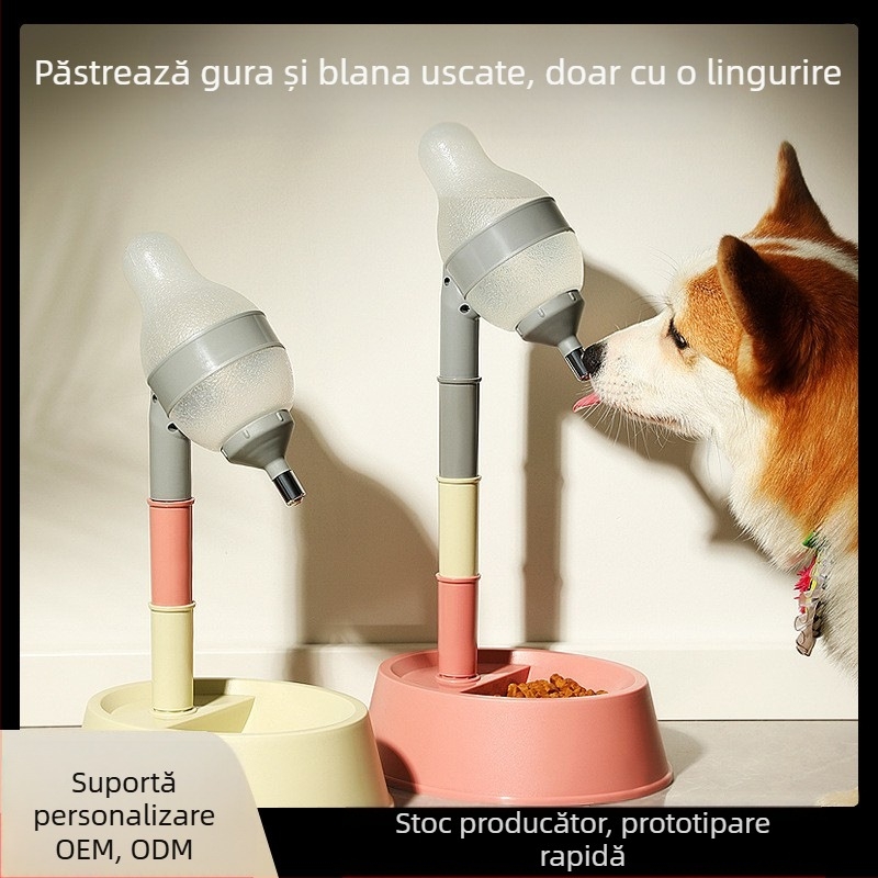 Dispozitiv de apă pentru câini care nu udă gura, agățat, dozator de apă reglabil, integrat, bol pentru fierbător de hrănire cu apă, detașabil și lavabil