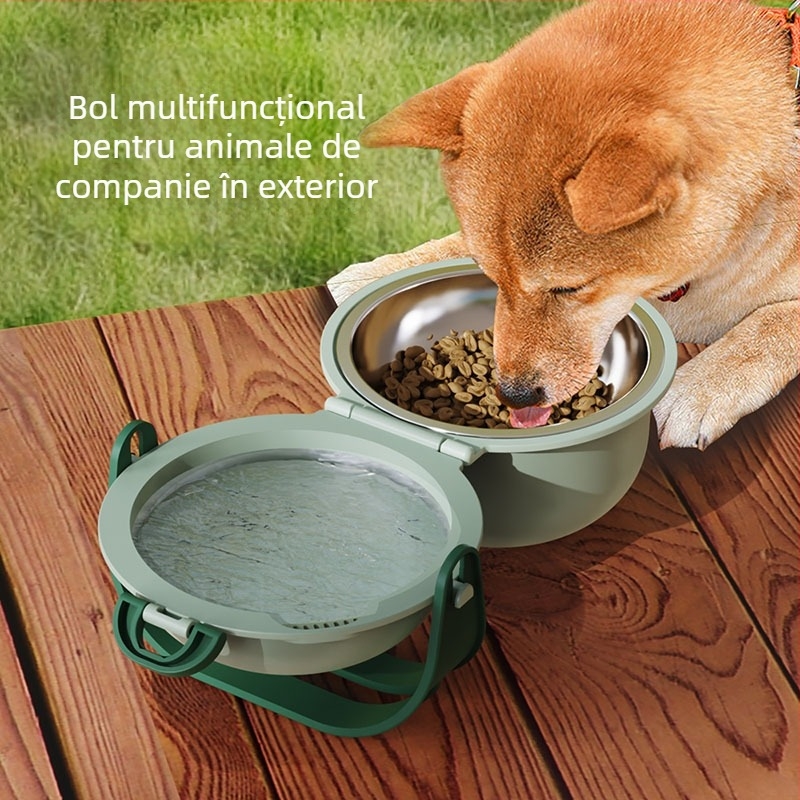 Transfrontalieră dublu strat animal de companie în aer liber reglabil apă potabilă câine hrană bol portabil înalt animal de companie bol pliabil anti-sufocare