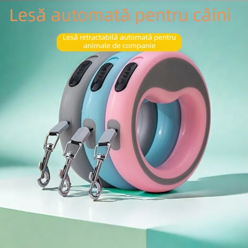 Lesă retractabilă automată pentru animale de companie, inel, lesă pentru câini de dimensiuni mici și mijlocii, lesă pentru exterior