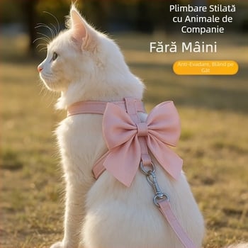 Lesă pentru pisici anti-rupere, piele Taobao, mătase strălucitoare, fundă mare, pisică, lesă în formă de I, en-gros