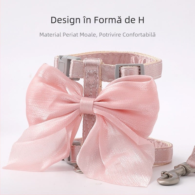 Lesă pentru pisici anti-rupere, piele Taobao, mătase strălucitoare, fundă mare, pisică, lesă în formă de I, en-gros