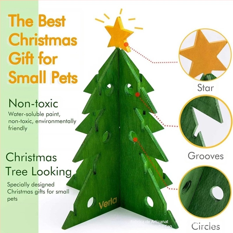 Hrănitoare de animale de companie din lemn, tip puzzle, pentru pom de Crăciun, cu iepurași, suport pentru legume, pentru hamster, pentru porc de Guineea