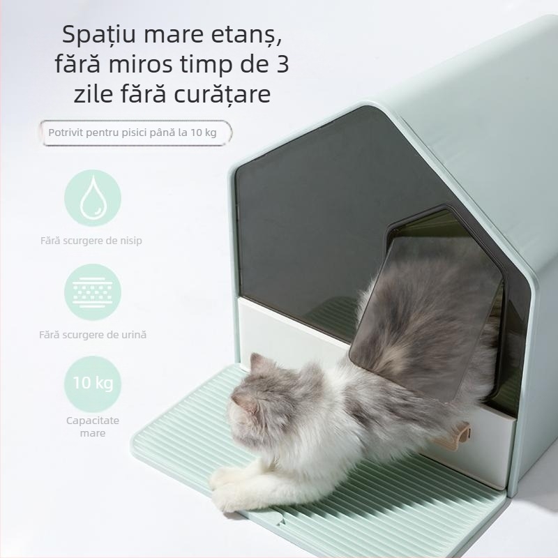 Litiera pentru pisici, complet închisă, deodorant mare extra mare, sertar anti-stropire, litieră pentru pisici, toaletă pentru pisici