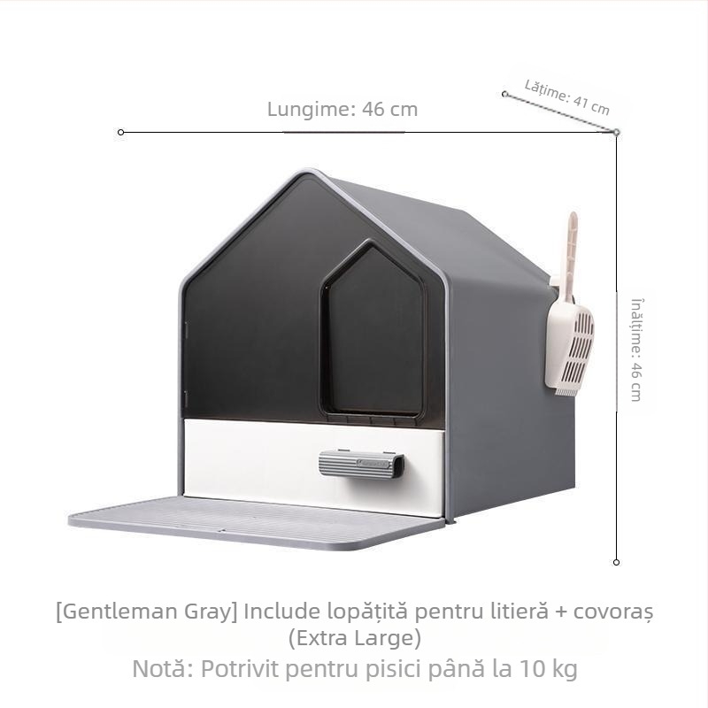 Litiera pentru pisici, complet închisă, deodorant mare extra mare, sertar anti-stropire, litieră pentru pisici, toaletă pentru pisici