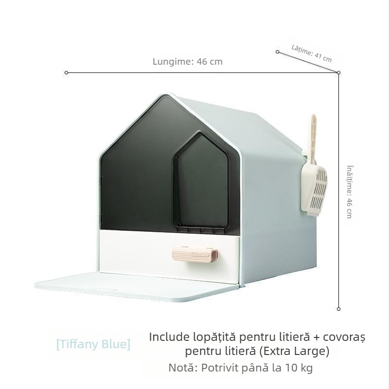 Litiera pentru pisici, complet închisă, deodorant mare extra mare, sertar anti-stropire, litieră pentru pisici, toaletă pentru pisici