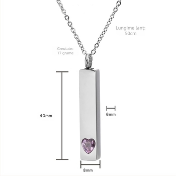 Colier cu patru laturi cilindrice din oțel inoxidabil european și american, pandantiv comemorativ cu diamant, bijuterii, urnă pentru animale de companie, parfum