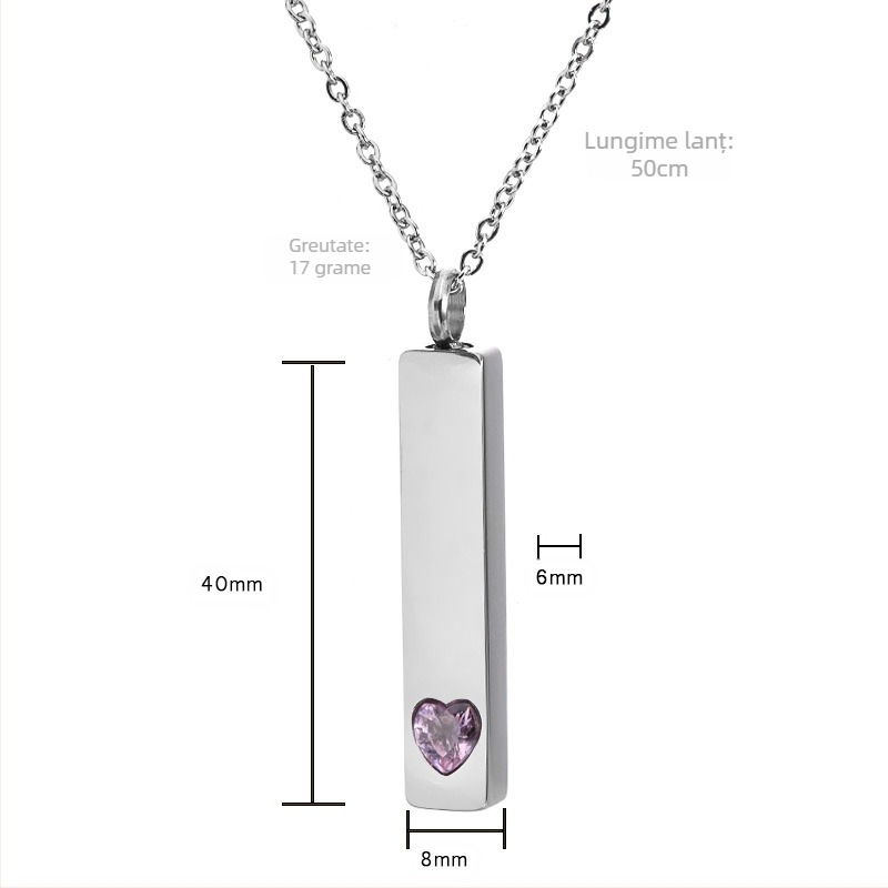 Colier cu patru laturi cilindrice din oțel inoxidabil european și american, pandantiv comemorativ cu diamant, bijuterii, urnă pentru animale de companie, parfum