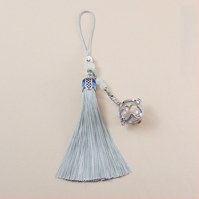 Pandantiv cu ciucure din trifoi cu patru foi, sferă de sticlă, care poate fi deschis, sticlă de cinabru, pandantiv pentru telefon mobil, breloc, pandantiv cu sticlă de dorință