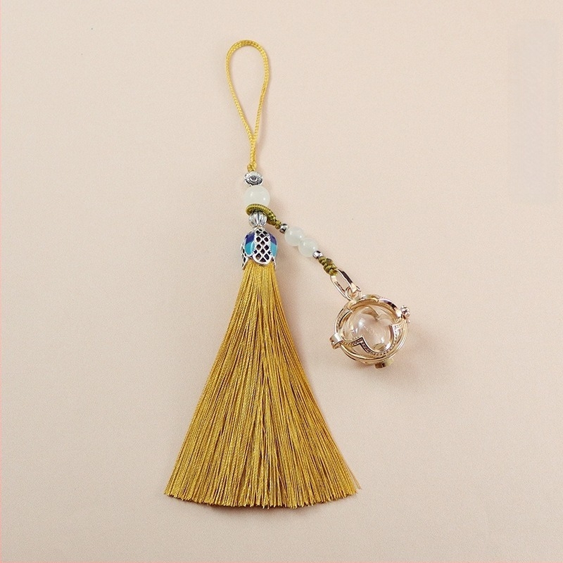 Pandantiv cu ciucure din trifoi cu patru foi, sferă de sticlă, care poate fi deschis, sticlă de cinabru, pandantiv pentru telefon mobil, breloc, pandantiv cu sticlă de dorință