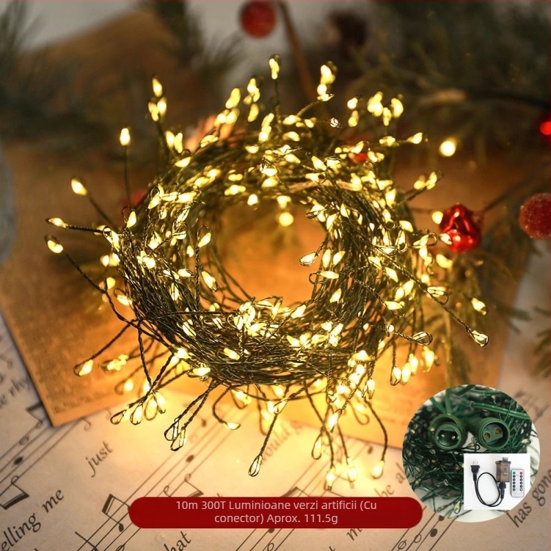 Decorațiuni de Crăciun cu LED-uri, petarde, șir de lumini din sârmă de cupru, linia verde, iluminat transfrontalier pentru costume de Crăciun