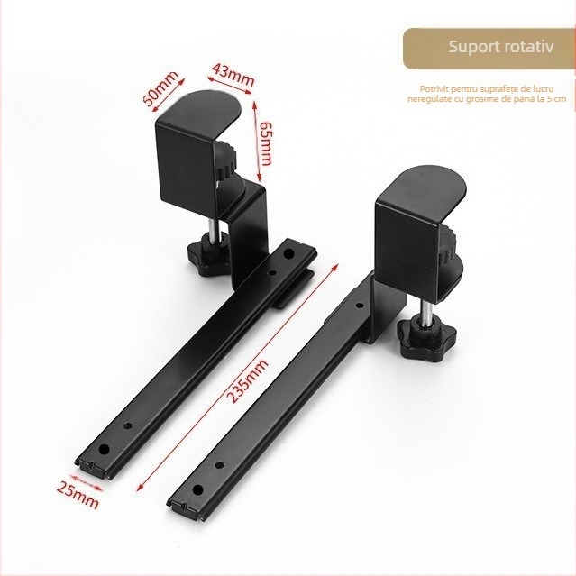 Suport extensibil multifuncțional pentru tastatură, din oțel laminat la rece, fără perforații, cu reglare rotativă și sertar telescopic, cu șină glisantă