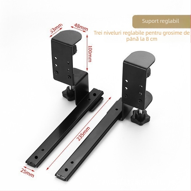 Suport extensibil multifuncțional pentru tastatură, din oțel laminat la rece, fără perforații, cu reglare rotativă și sertar telescopic, cu șină glisantă