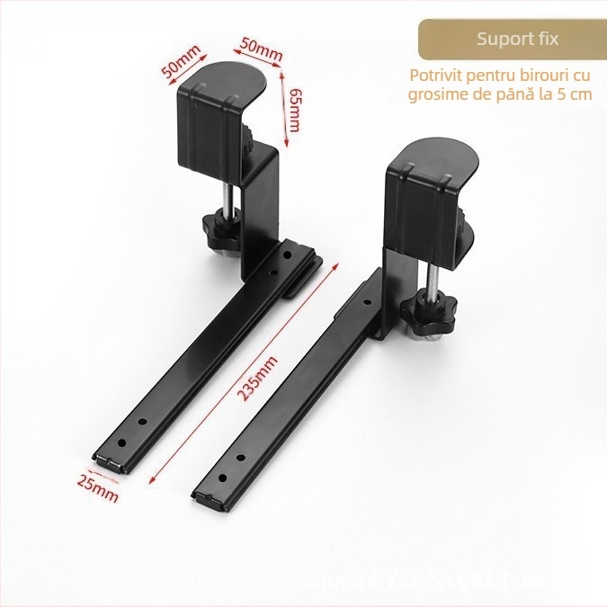 Suport extensibil multifuncțional pentru tastatură, din oțel laminat la rece, fără perforații, cu reglare rotativă și sertar telescopic, cu șină glisantă