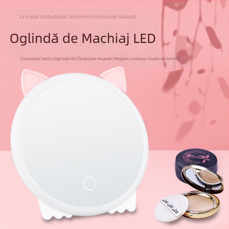 Oglindă de machiaj LED nouă, oglindă pliabilă pentru birou, oglindă portabilă avansată pentru dormitor, oglindă de dormit de mână