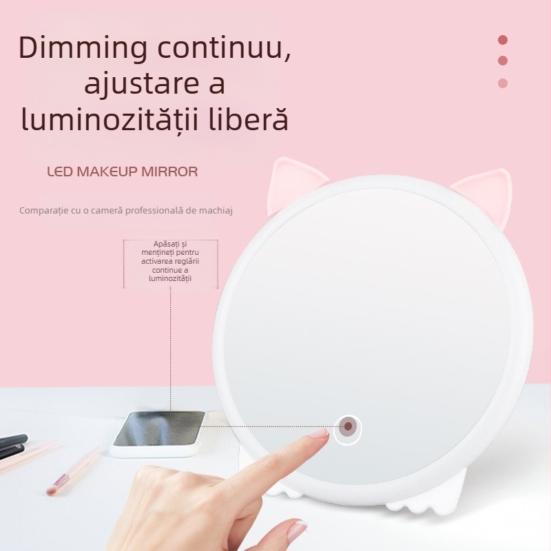 Oglindă de machiaj LED nouă, oglindă pliabilă pentru birou, oglindă portabilă avansată pentru dormitor, oglindă de dormit de mână