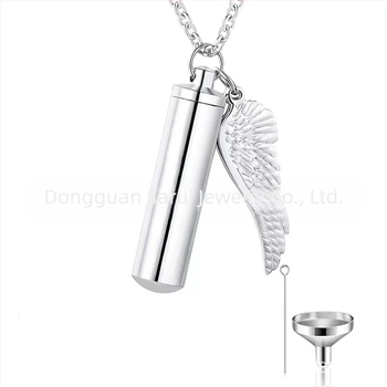 Pandantiv cilindric cu aripioare mici pentru bărbați și femei, sticlă de parfum pentru a comemora cei dragi și animalele de companie, colier