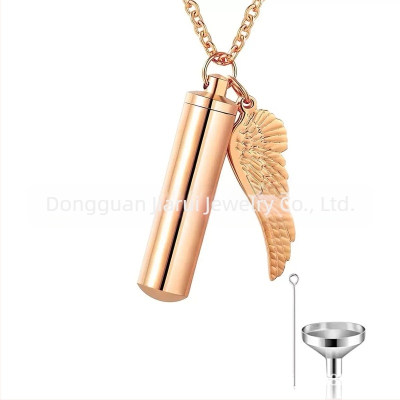 Pandantiv cilindric cu aripioare mici pentru bărbați și femei, sticlă de parfum pentru a comemora cei dragi și animalele de companie, colier