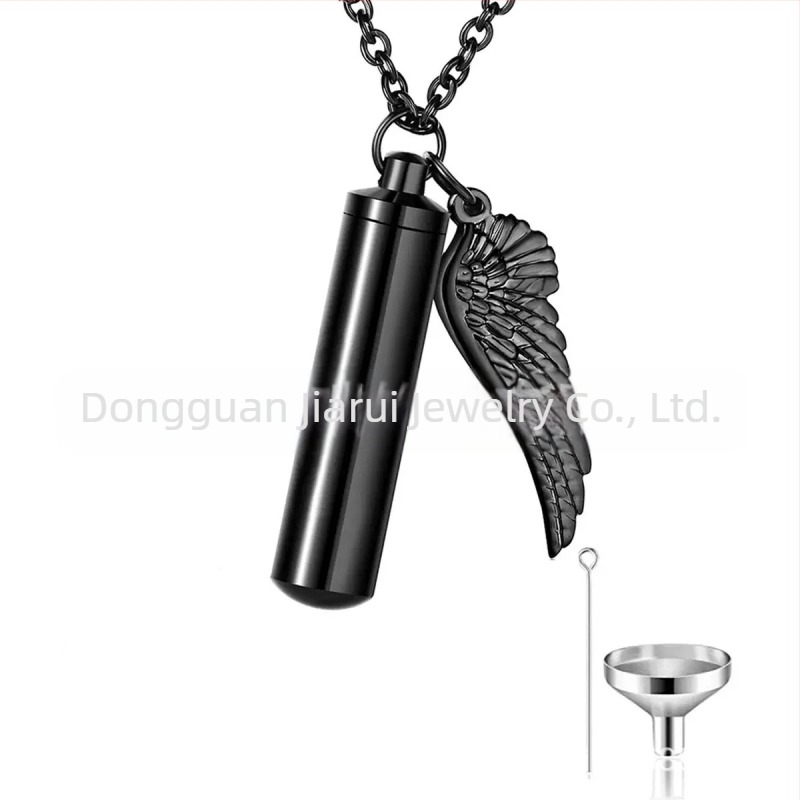 Pandantiv cilindric cu aripioare mici pentru bărbați și femei, sticlă de parfum pentru a comemora cei dragi și animalele de companie, colier