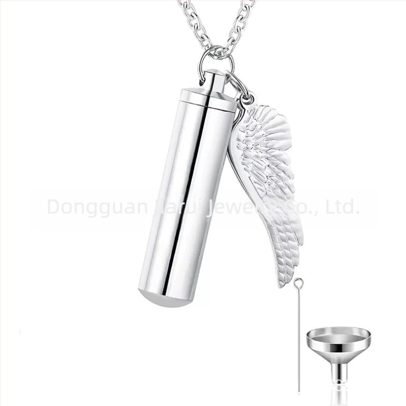 Pandantiv cilindric cu aripioare mici pentru bărbați și femei, sticlă de parfum pentru a comemora cei dragi și animalele de companie, colier