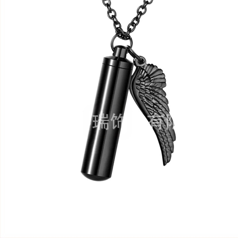 Pandantiv cilindric cu aripioare mici pentru bărbați și femei, sticlă de parfum pentru a comemora cei dragi și animalele de companie, colier