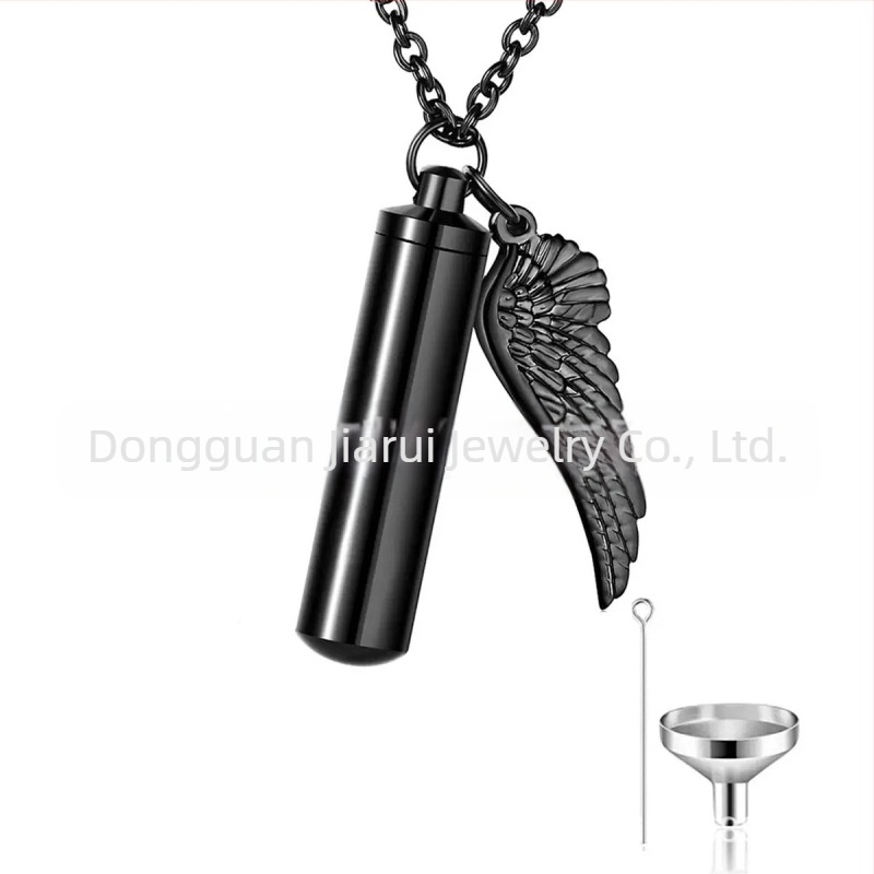 Pandantiv cilindric cu aripioare mici pentru bărbați și femei, sticlă de parfum pentru a comemora cei dragi și animalele de companie, colier
