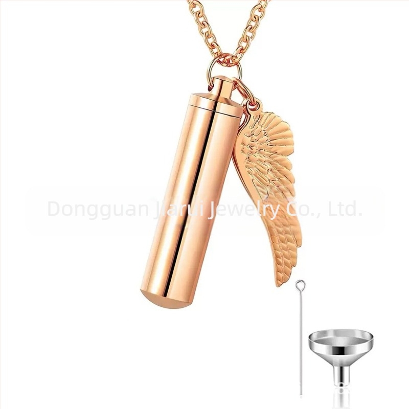 Pandantiv cilindric cu aripioare mici pentru bărbați și femei, sticlă de parfum pentru a comemora cei dragi și animalele de companie, colier