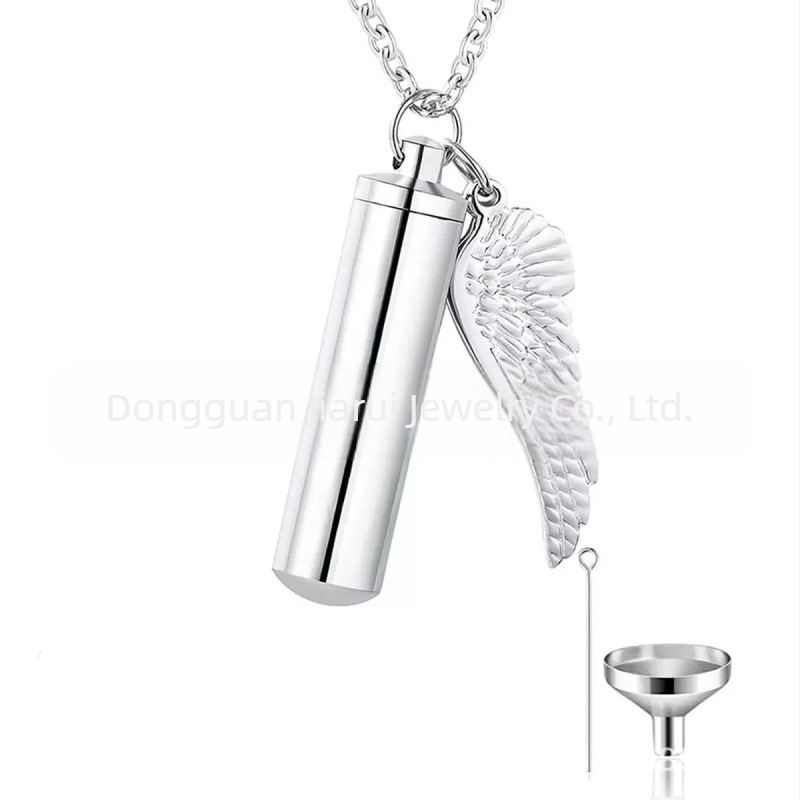 Pandantiv cilindric cu aripioare mici pentru bărbați și femei, sticlă de parfum pentru a comemora cei dragi și animalele de companie, colier
