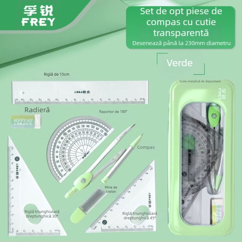 Set de 7 piese cu busolă și riglă, multifuncțional, pentru elevi de școală primară, cu papetărie profesională din metal pentru elevi de liceu, mici materiale de desen proaspete