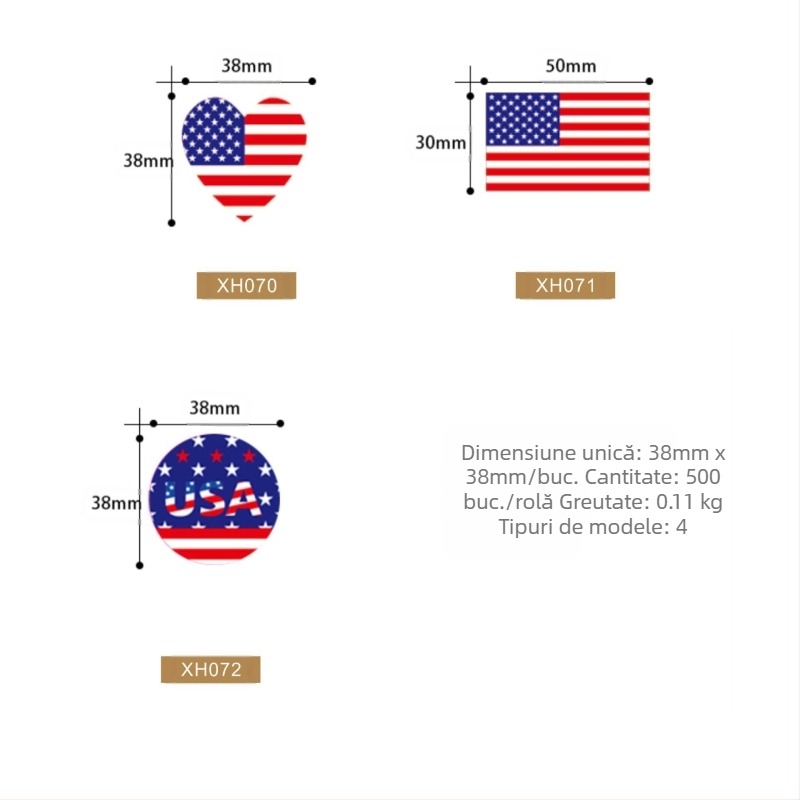 Autocolante XH070 și XH071 și XH072 pentru Ziua Independenței SUA, vot, alegeri generale, imprimare și creare comercială National Tide